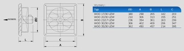 Промышленный вытяжной вентилятор для наружного применения с жалюзи WOO 30/30 UŻW 306