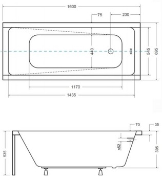 BESCO MODERN АКРИЛОВАЯ ВАННА 160x70 КОРПУС СИФОНА