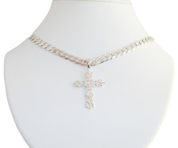 Srebrny Łańcuszek Pancerka 6mm +Elegancki Krzyżyk