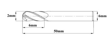 ТВЕРДОСПЛАВНАЯ ФРЕЗА 2x6x6x50mm fi 2mm 4F HRC45