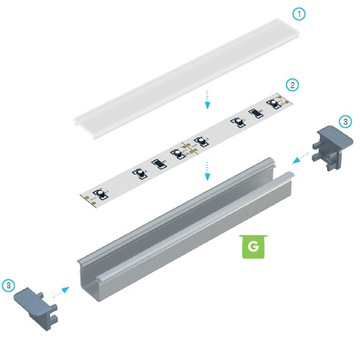 АЛЮМИНИЕВЫЙ ПРОФИЛЬ G INOX 1M ДЛЯ СВЕТОДИОДНЫХ ЛЕНТ