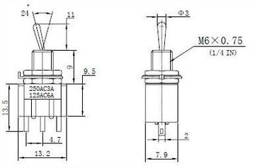 Przełącznik MTS 103 3pin 3poz MAŁY 250V 3A (1129)