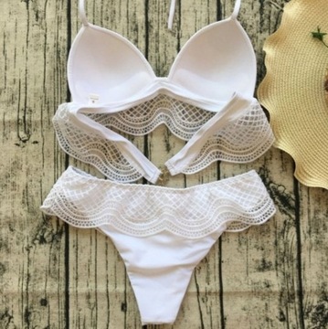 KOSTIUM STRÓJ KĄPIELOWY DWUCZĘŚCIOWY BIKINI KORONKA USZTYWNIANY PUSH UP S