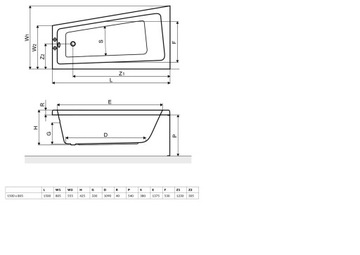 Асимметричная ванна 150х80 Ava Side Excellent