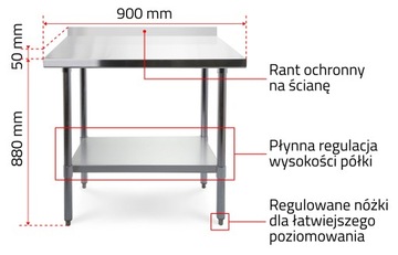 РАБОЧИЙ СТОЛ 90см, СТОЛЕШНИЦА НЕРЖАВЕЮЩАЯ СТАЛЬ, RANT