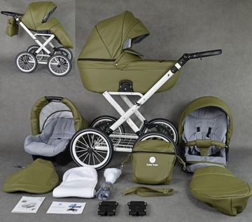 КЛАССИЧЕСКАЯ ДЕТСКАЯ КОЛЯСКА 4В1 РЕТРО BERCO CLASSIC ISOFIX БАЗА + АКСЕССУАРЫ