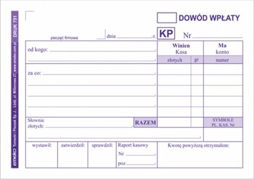 KP Квитанция об оплате синий ФОРМА EMEKO A6 751 ŁÓDŹ