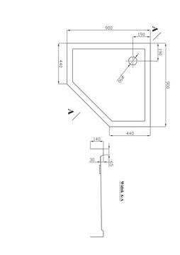 Пятиугольная кабина 90x90 Душевой поддон EASY CLEAN с сифоном