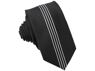 ELEGANCKI CZARNY Krawat Męski do Garnituru Śledź Mikrofibra ŻAKARDOWY pn18