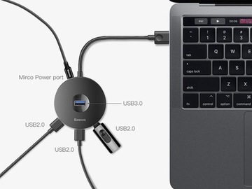 Концентратор 4 в 1 USB на USB 3.0 + 3 порта USB 2.0 Baseus 15 см (черный)