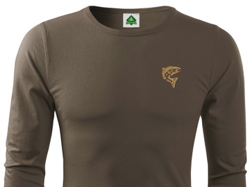 Brown t-shirt fishing long sleeve design salmon, фото
