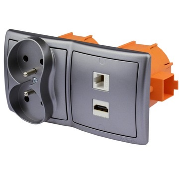 Настінна розетка HDMI RJ-45 з живленням 230 В