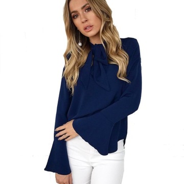 Жіноча стильна модна сорочка з зав'язками темно-синього кольору