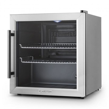 MAŁA LODÓWKA MINI CHŁODZIARKA MINIBAR KLARSTEIN LED 50CM 47L INOX SREBRNA