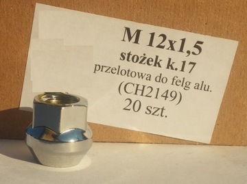 Nakrętka 12x1,5 stożek klucz 17 przelotowa alu CHR