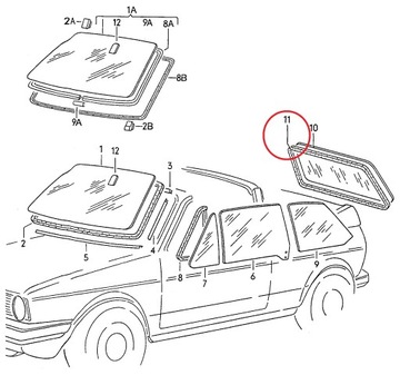 Уплотнитель заднего стекла VW Golf 1 Cabrio