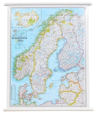 SKANDYNAWIA MAPA ŚCIENNA NORWEGIA DANIA SZWECJA NATIONAL GEOGRAPHIC CLASSIC