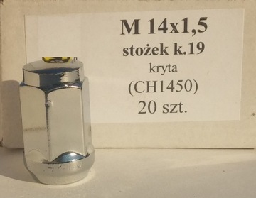 Nakrętka 14x1,5 stożek klucz 19 kryta chromowana