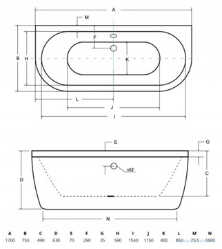 Отдельностоящая подвесная ванна BESCO VISTA 170x75