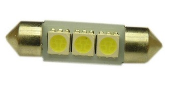 żarówka rurka C10 led 10x42mm 3smd 12v biała zimna