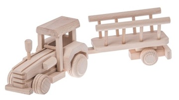 CIĄGNIK Z WOZEM TRAKTOR DREWNIANA ZABAWKA EKO !!