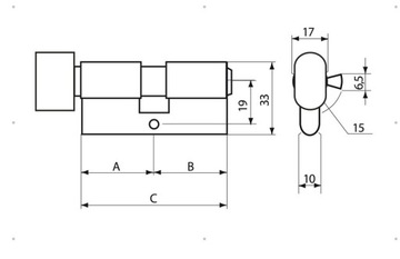 Никелированная вставка GERDA с ручкой дверного замка G 30/45