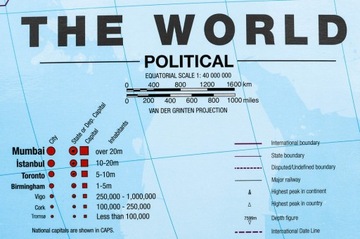 НАСТЕННАЯ ПОЛИТИЧЕСКАЯ КАРТА МИРА МАСШТАБОМ 1:40 000 000 М.И.