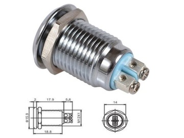 Kontrolka LED montażowa 16mm 230V metal CZERWONA