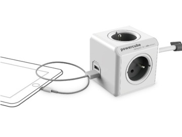 Планка Allocacoc PowerCube 4 розетки + 2xUSB 3м