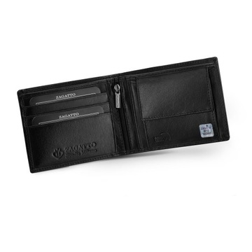 Portfel męski skórzany mały czarny poziomy elegancki portfel RFID ZAGATTO