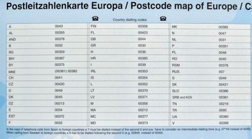 НАСТЕННАЯ КАРТА ЕВРОПЫ С КОДОМ 1:3 600 000 ВЕРТИКАЛЬНЫХ ПОЧТОВЫХ ИНДЕКСОВ STIEFEL