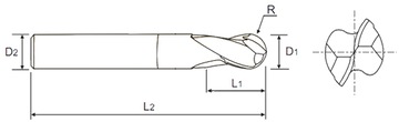 Фреза VHM 2p шарик 6мм хвостовик 6мм L=75мм TiAlN 50HRC