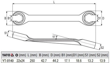 Ключ накидной полуоткрытый 22 х 24 мм YATO YT-0140