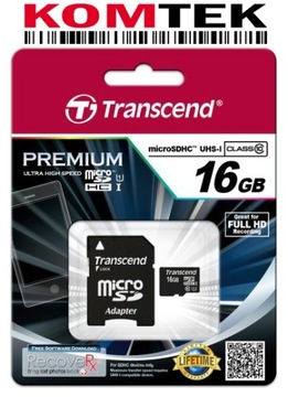 TRANSCEND 16 ГБ micro SD HC CL 10 U1 Premium 90 МБ