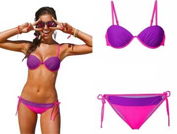 neonowe BIKINI STRÓJ na fiszbinie ramiączka 42 C