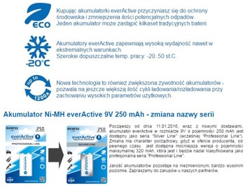 1 шт. аккумулятор EverActive 6F22 9 В 250 мАч R2U!