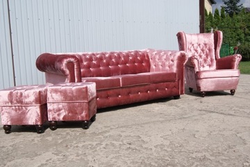 CHESTERFIELD SOFA KANAPA TKANINA BŁYSZCZĄCA WELUR