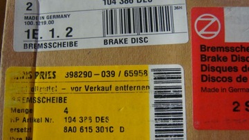 ПЕРЕДНИЕ ТОРМОЗНЫЕ ДИСКИ 8A0615301A AUDI 80 2.8 B