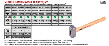 Молоток каменщика 3 кг Польский продукт JUCO