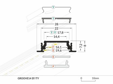 GROOVE14 анодированный алюминиевый профиль для светодиодной ленты