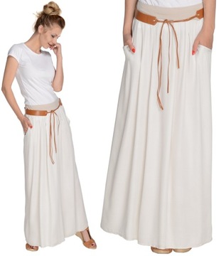 LETNIA zwiewna spódnica długa MAXI BOHO BEŻ S,M,L