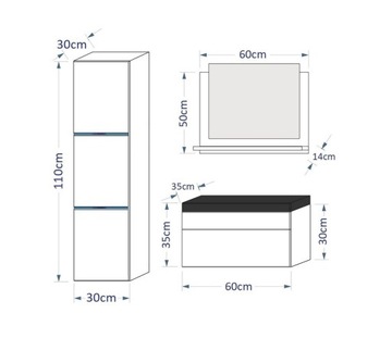 UMYWALKA Meble łazienkowe Lustro Szafki Zestaw mebli łazienkowych LUMIA 60