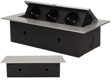 GNIAZDO CHOWANE WPUSZCZANE W BLAT 3x230V SREBRNE