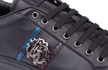 ROBERTO CAVALLI luksusowe włoskie buty skórzane sneakersy BLACK ITALY 46