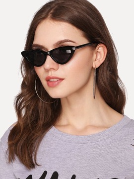 Okulary przeciwsłoneczne czarne kocie oko damskie modne wąskie eleganckie