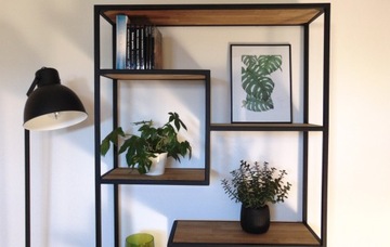 Книжный шкаф лофт, современный дизайн полок, НАТУРАЛЬНЫЙ ДУБ