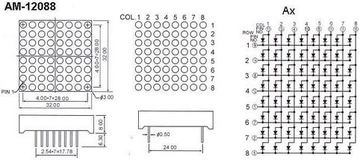 ART Matryce LED 8x8 32x32mm RED (12088AMR) Arduino