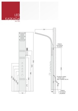 Душевая панель Corsan LED CASCADE, Серебряный термостат, Светодиодный тропический душ