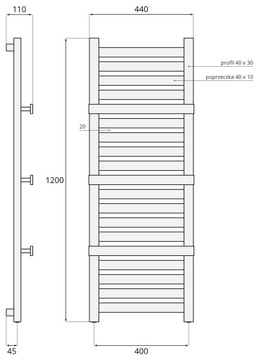 120x44 Цвет радиатора ISKRA: ГРАФИТ / ЧЕРНЫЙ МАТОВЫЙ