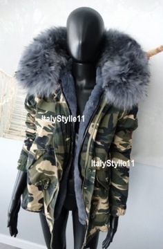 ПАРКА 3в1 ИТАЛЬЯНСКИЙ CAMO хаки серая с мехом енота M L